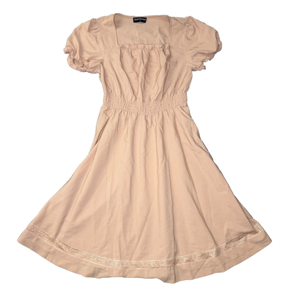 Scarlet Darkness Peach Cottagecore Smocked Waist Puff Sleeve Dress Womens Small
